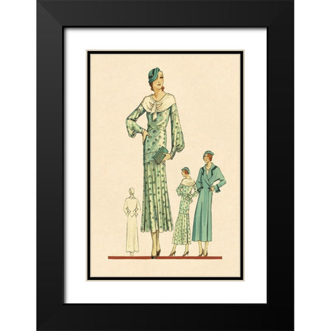 Daytime Dress in Fern with Overcoat Black Modern Wood Framed Art Print with Double Matting by Vintage Fashion