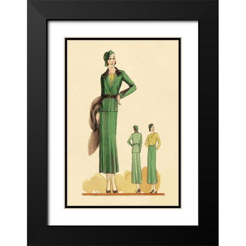 Sophisticated Green Suit with Stole Black Modern Wood Framed Art Print with Double Matting by Vintage Fashion