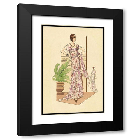 Layered Summer Dress in Flower Print Black Modern Wood Framed Art Print with Double Matting by Vintage Fashion