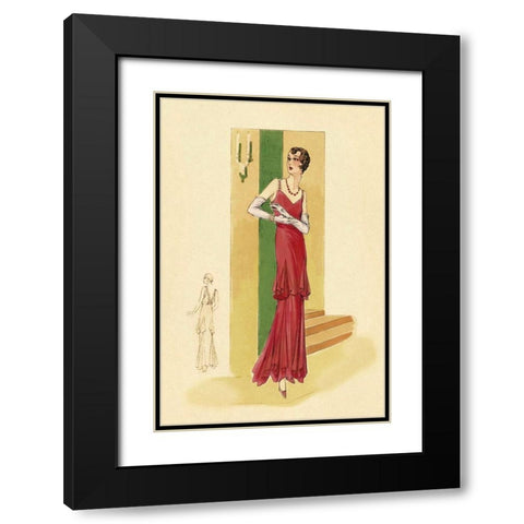 Scarlet Evening Gown Black Modern Wood Framed Art Print with Double Matting by Vintage Fashion