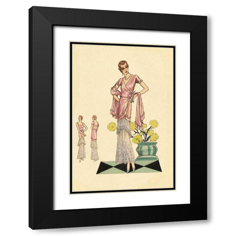 Party Dress in Pink and Blue Black Modern Wood Framed Art Print with Double Matting by Vintage Fashion