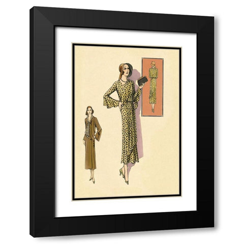 Ruffled Autumn Dress and Overcoat Black Modern Wood Framed Art Print with Double Matting by Vintage Fashion