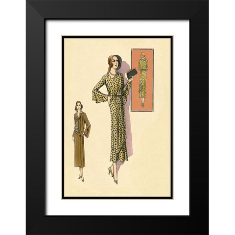 Ruffled Autumn Dress and Overcoat Black Modern Wood Framed Art Print with Double Matting by Vintage Fashion