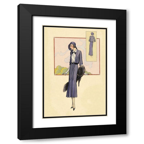 Stylish Blue Suit with Stole Black Modern Wood Framed Art Print with Double Matting by Vintage Fashion