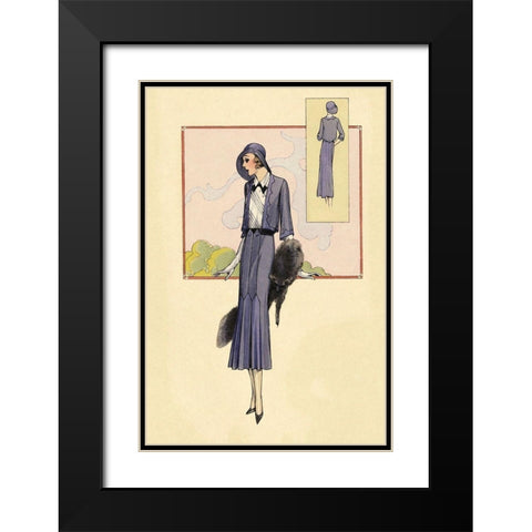 Stylish Blue Suit with Stole Black Modern Wood Framed Art Print with Double Matting by Vintage Fashion