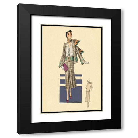 Stylish Daytime Suit and Scarf Black Modern Wood Framed Art Print with Double Matting by Vintage Fashion