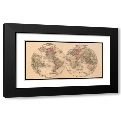 Johnsons World Map Black Modern Wood Framed Art Print with Double Matting by Johnson, A.J.