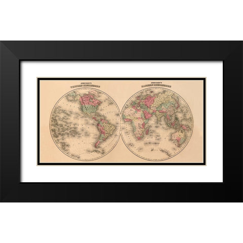 Johnsons World Map Black Modern Wood Framed Art Print with Double Matting by Johnson, A.J.