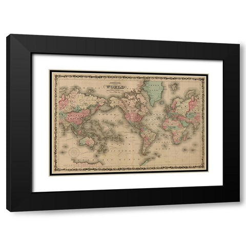 World Map Black Modern Wood Framed Art Print with Double Matting by Johnson, A.J.