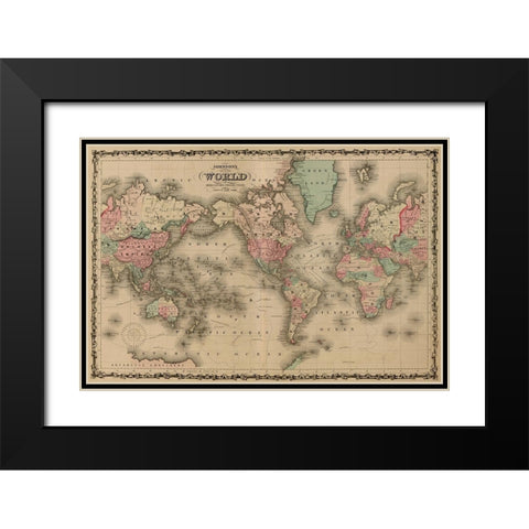 World Map Black Modern Wood Framed Art Print with Double Matting by Johnson, A.J.