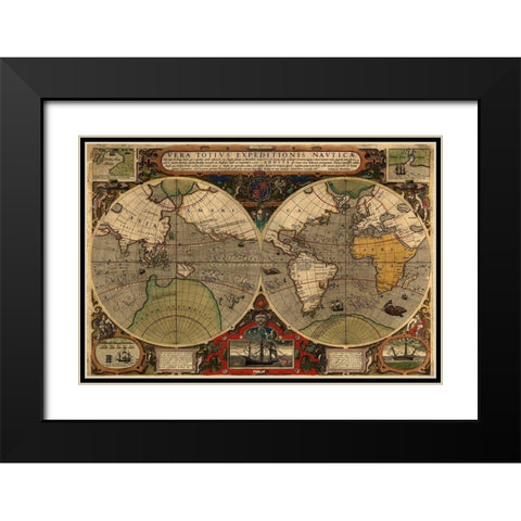 Vera Totius Expeditionis Nautica Black Modern Wood Framed Art Print with Double Matting by Ortelius, A.