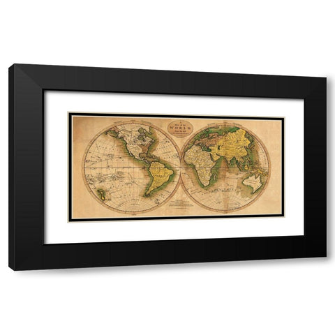 World Map Black Modern Wood Framed Art Print with Double Matting by Carey, Matthew