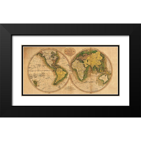 World Map Black Modern Wood Framed Art Print with Double Matting by Carey, Matthew