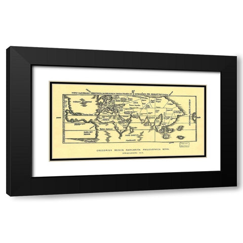 Early World Map Black Modern Wood Framed Art Print with Double Matting by Reisch, Gregor