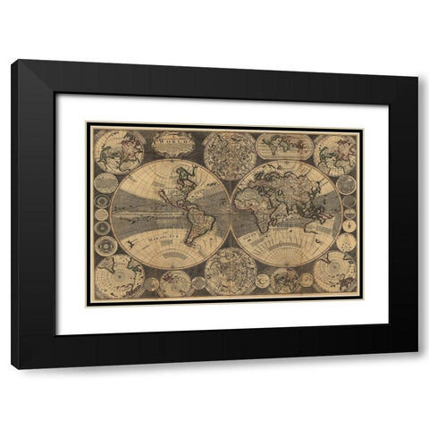 World Map with Planets Black Modern Wood Framed Art Print with Double Matting by Godson, W.