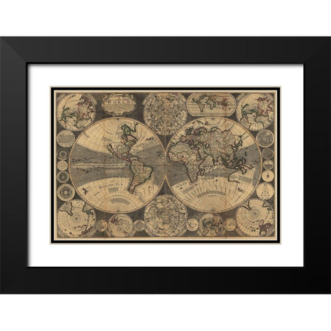 World Map with Planets Black Modern Wood Framed Art Print with Double Matting by Godson, W.