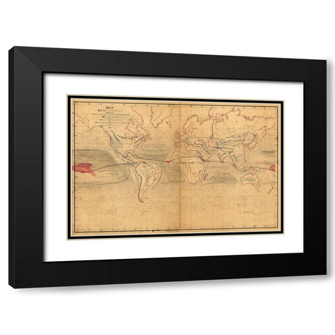World Winds in Navigation Black Modern Wood Framed Art Print with Double Matting by Wilkes, Captain Charles