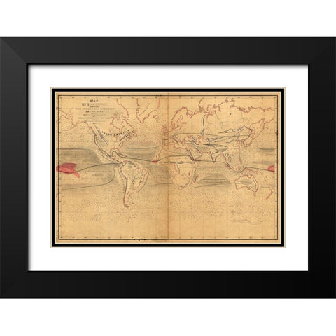 World Winds in Navigation Black Modern Wood Framed Art Print with Double Matting by Wilkes, Captain Charles