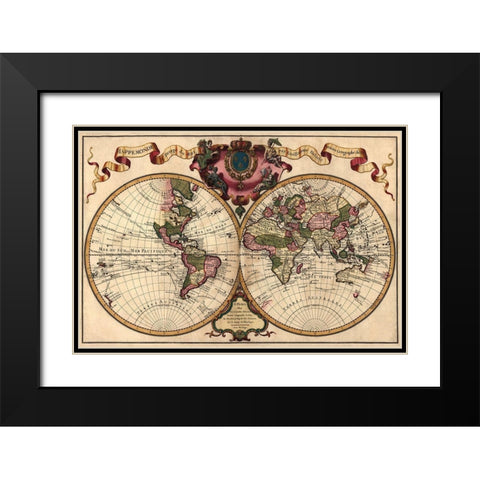 World Map Prepared for then French King Black Modern Wood Framed Art Print with Double Matting by de Lisle, Guillaume