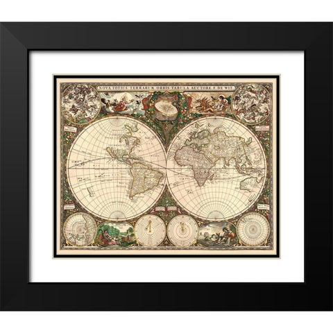 World Map Black Modern Wood Framed Art Print with Double Matting by De Wit, Frederick