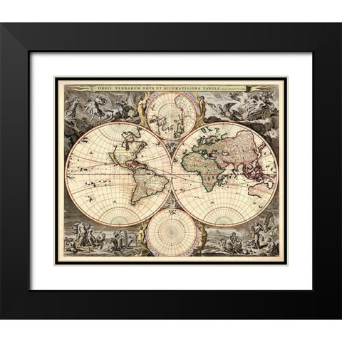 World Map Black Modern Wood Framed Art Print with Double Matting by Visscher, Nicolao