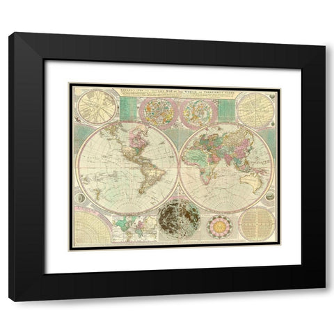 World Map Black Modern Wood Framed Art Print with Double Matting by Bowles, Carington