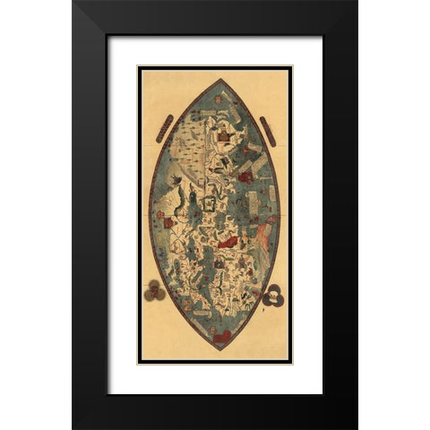 Genoese World Map Black Modern Wood Framed Art Print with Double Matting by del Pozzo Toscanelli, Paolo
