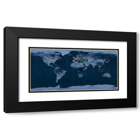 Satellite View of the World Showing Electric Lights and Usage Black Modern Wood Framed Art Print with Double Matting by Goddard Space Center