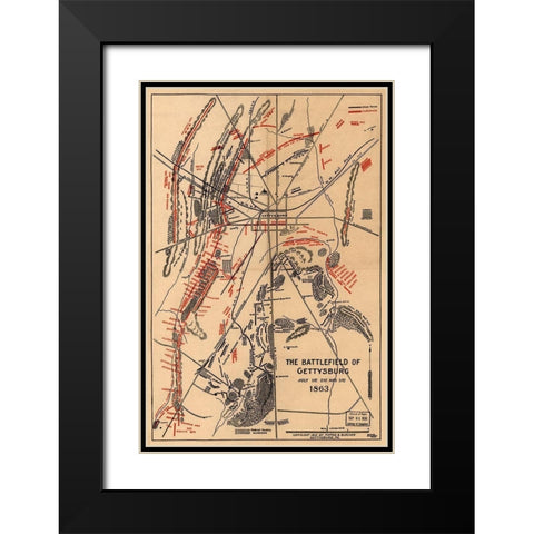Battle of Gettysburg #1 Black Modern Wood Framed Art Print with Double Matting by Unknown