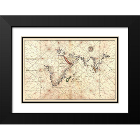 Portolan Map of Africa, the Indian Ocean and the Indian Subcontinent Black Modern Wood Framed Art Print with Double Matting by Agnese, Battista