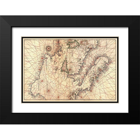 Portolan Map of Italy, Sicily, North Africa and the Mediterranean Black Modern Wood Framed Art Print with Double Matting by Agnese, Battista