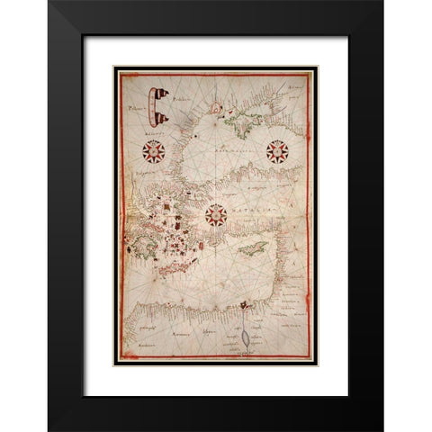 Portolan Map of Turkey, Mediterranean, Adriatic and the Agean Black Modern Wood Framed Art Print with Double Matting by Oliva, Joan