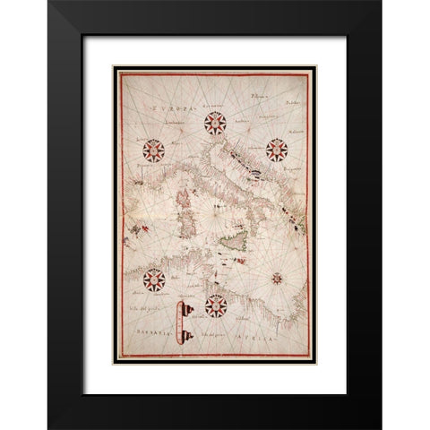 Portolan atlas of the Mediterranean Sea, western Europe, and the northwest coast of Africa - Central Black Modern Wood Framed Art Print with Double Matting by Oliva, Joan
