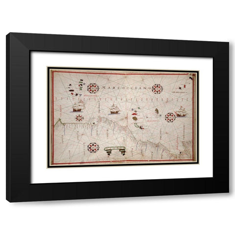 Portolan map of the African Coast Black Modern Wood Framed Art Print with Double Matting by Oliva, Joan