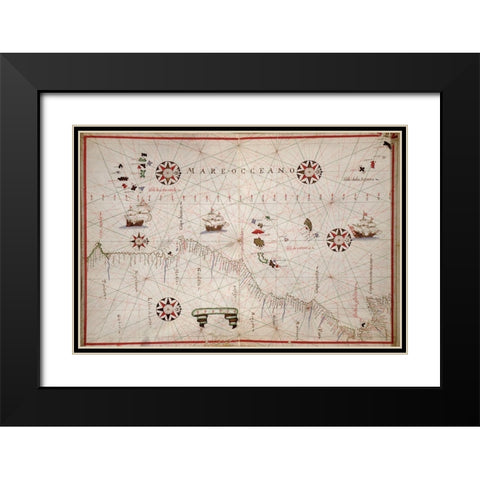 Portolan map of the African Coast Black Modern Wood Framed Art Print with Double Matting by Oliva, Joan