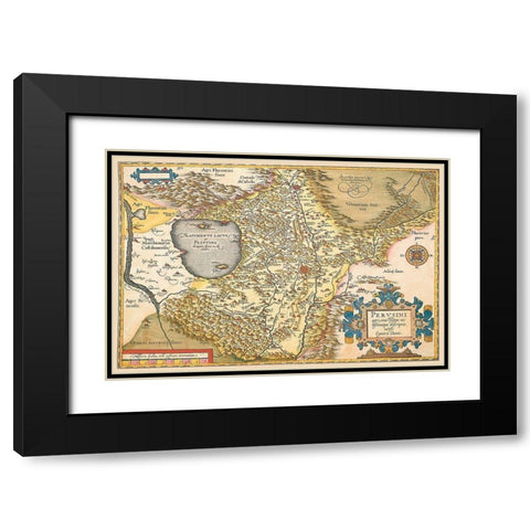 Map of Italy Near Florence Black Modern Wood Framed Art Print with Double Matting by Ortelius, A.