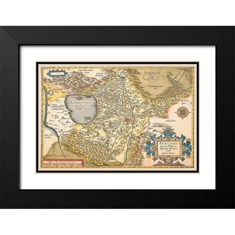 Map of Italy Near Florence Black Modern Wood Framed Art Print with Double Matting by Ortelius, A.