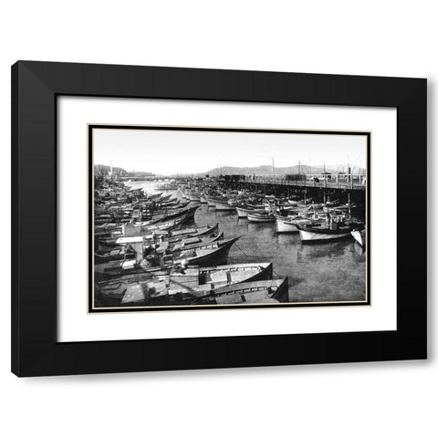 Fishermans Wharf, San Francisco, CA Black Modern Wood Framed Art Print with Double Matting by Vintage San Francisco