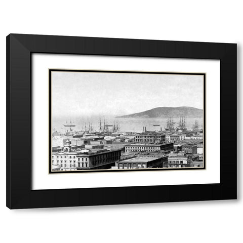 City Bay View, San Francisco, CA Black Modern Wood Framed Art Print with Double Matting by Vintage San Francisco