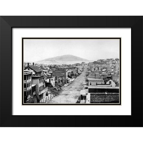Stockton St., San Francisco, CA Black Modern Wood Framed Art Print with Double Matting by Vintage San Francisco