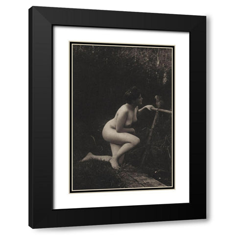 Gossiping with a Parrot Black Modern Wood Framed Art Print with Double Matting by Vintage Nudes