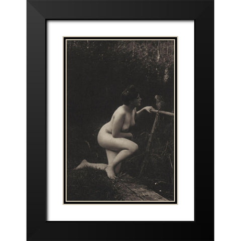 Gossiping with a Parrot Black Modern Wood Framed Art Print with Double Matting by Vintage Nudes