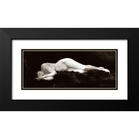 Asleep on a Fur Rug Black Modern Wood Framed Art Print with Double Matting by Vintage Nudes