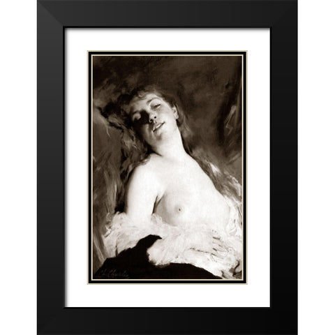 An Inviting Nude Black Modern Wood Framed Art Print with Double Matting by Vintage Nudes