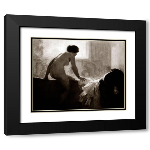 Into the Bath Black Modern Wood Framed Art Print with Double Matting by Vintage Nudes