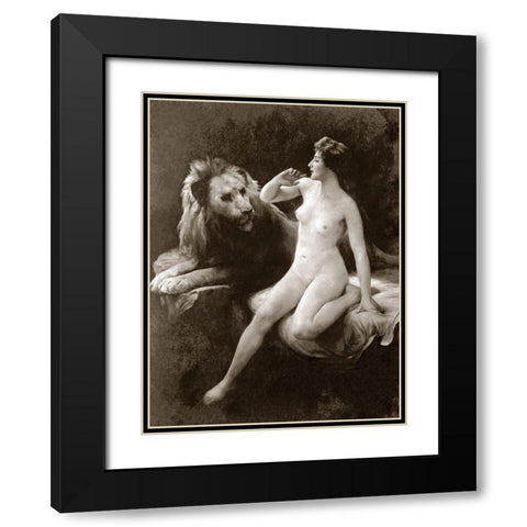 Nude with a Lion Black Modern Wood Framed Art Print with Double Matting by Vintage Nudes