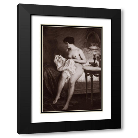 Au Coucher Black Modern Wood Framed Art Print with Double Matting by Vintage Nudes