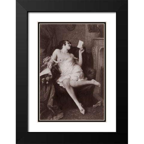 The Love Letter Black Modern Wood Framed Art Print with Double Matting by Vintage Nudes