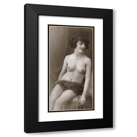 Nude in Pearls Black Modern Wood Framed Art Print with Double Matting by Vintage Nudes