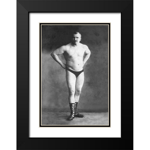 Bodybuilder with Hands on Hips Black Modern Wood Framed Art Print with Double Matting by Vintage Muscle Men